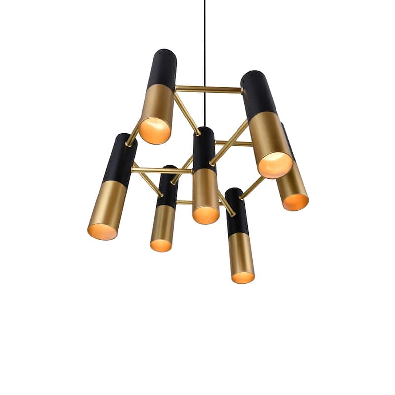 Anem 7 Light Matte Black & Satin Gold Down Chandelier - Matte Black/Satin Gold