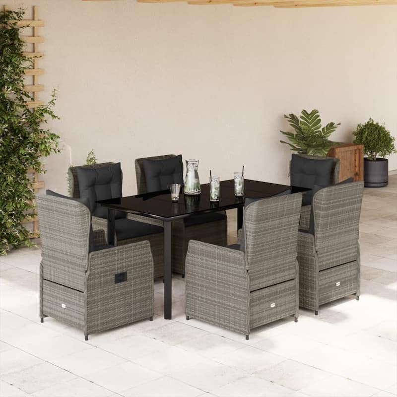 vidaXL Garden Dining Set Grey PE rattan Large Garden Dining Set - 63" x 31.5" x 29.1"/ 6
