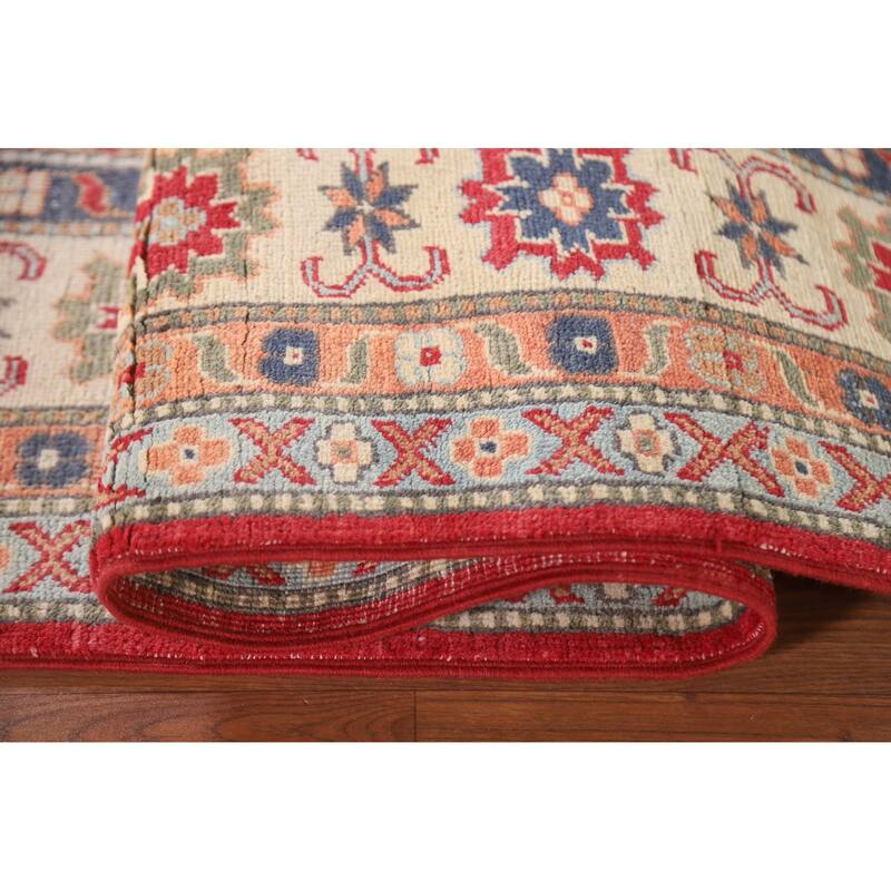 Hand Knotted Oriental 100% Wool Carpet Traditional Geometric Red Kazak Area Rug - 9' 10'' X 6' 7''