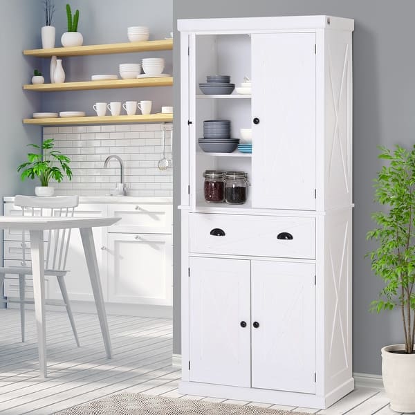 Homcom 6 Foot Wood Farmhouse Colonial Kitchen Pantry Cabinet On Sale Overstock 30696531