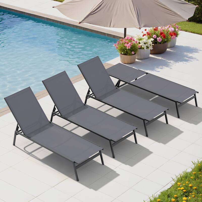 VredHom Outdoor Patio Stackable Adjustable Chaise Lounge Chairs - DarkGrey-4PC