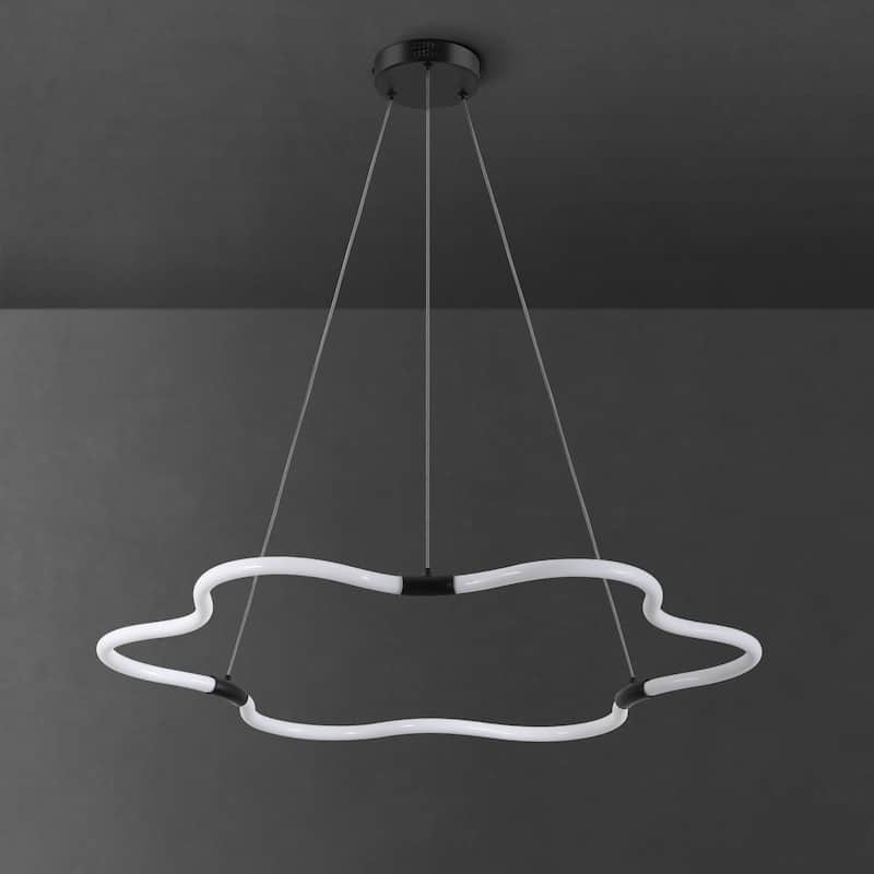 Vara 31.5" Contemporary Minimalist Metal/Acrylic Adjustable Dimmable Cloud Integrated LED Chandelier, by JONATHAN Y