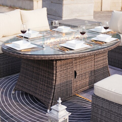 Moda Furnishings Outdoor Wicker Oval Gas Fire Pit Table (TABLE ONLY)