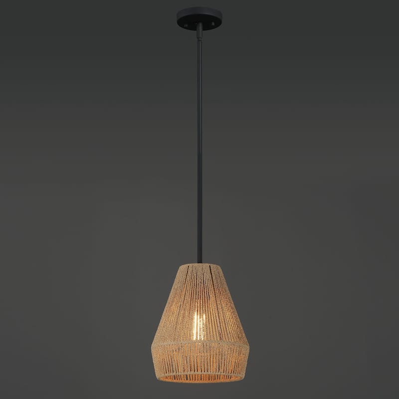 Acroma 1-light Farmhouse Coastal Boho Rattan Kitchen Island Pendant - 10'' D * 62'' H