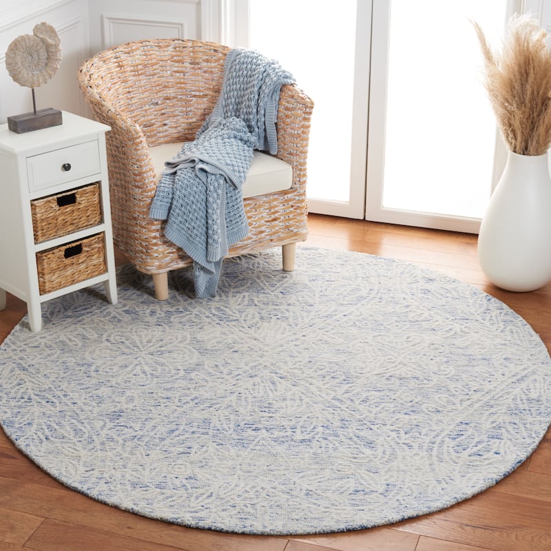 SAFAVIEH Handmade Metro Umberta Modern Wool Rug - 6' Round - Blue/Ivory