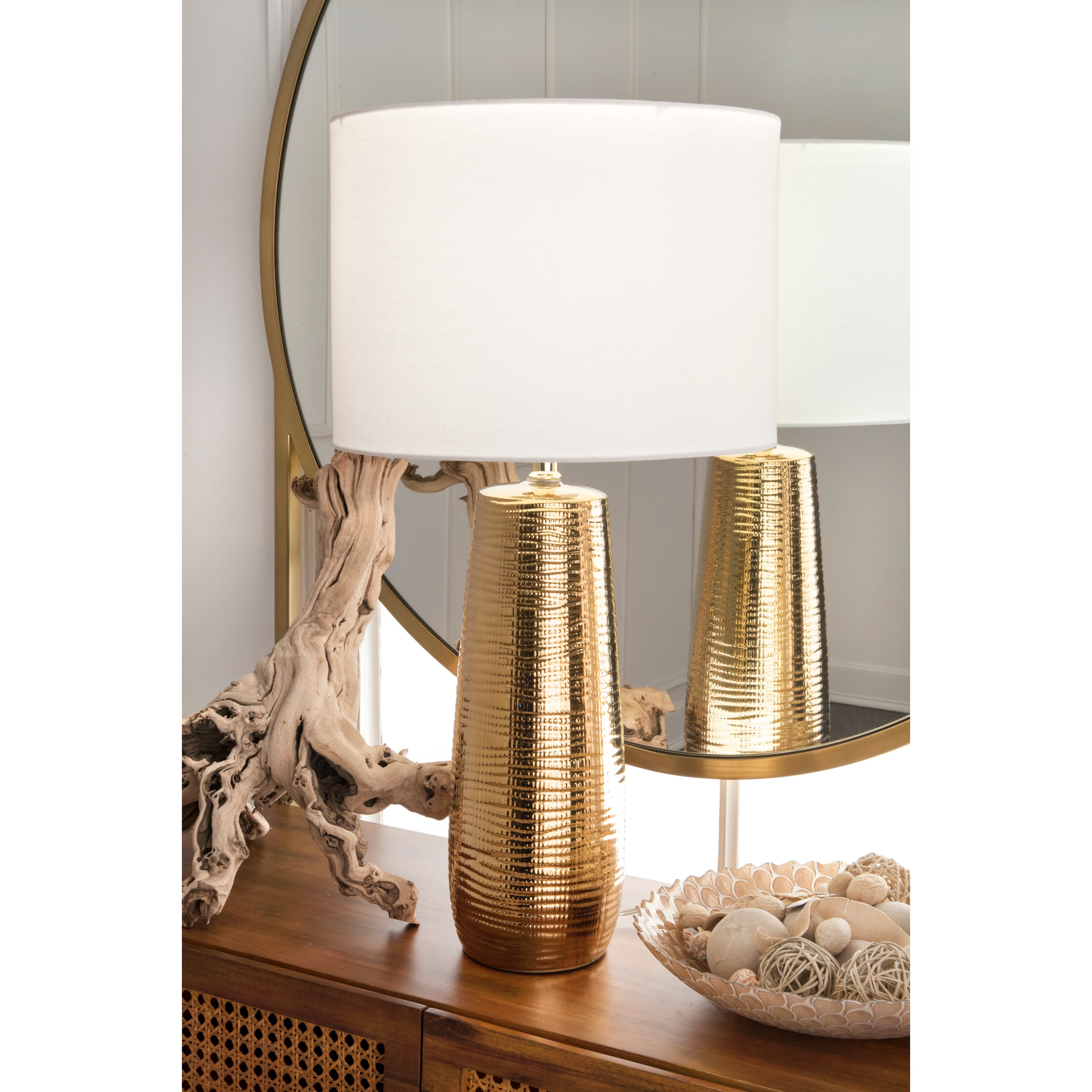 Watch Hill 26 Kylie Ceramic Linen Shade Golden Table Lamp 14 W x 14 D x 26 H