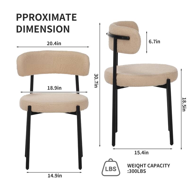 Medieval modern dining chair set, 4 pieces, round seat cushions, black metal legs, curved back kitchen dining chairs