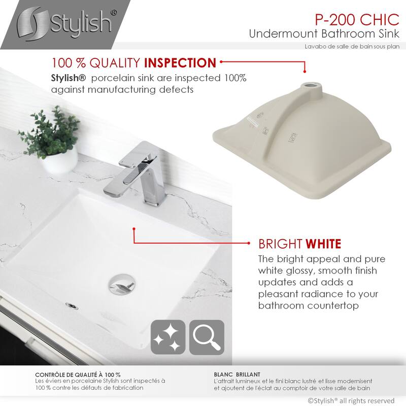 STYLISH 20.75" W x 15.5" D White Rectangular Undermount Bathroom Sink Set of 2