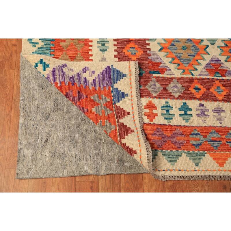 Geometric Kilim Oriental Large Rug Bedroom Hand-Woven Wool Carpet - 9'11"x 16'2"