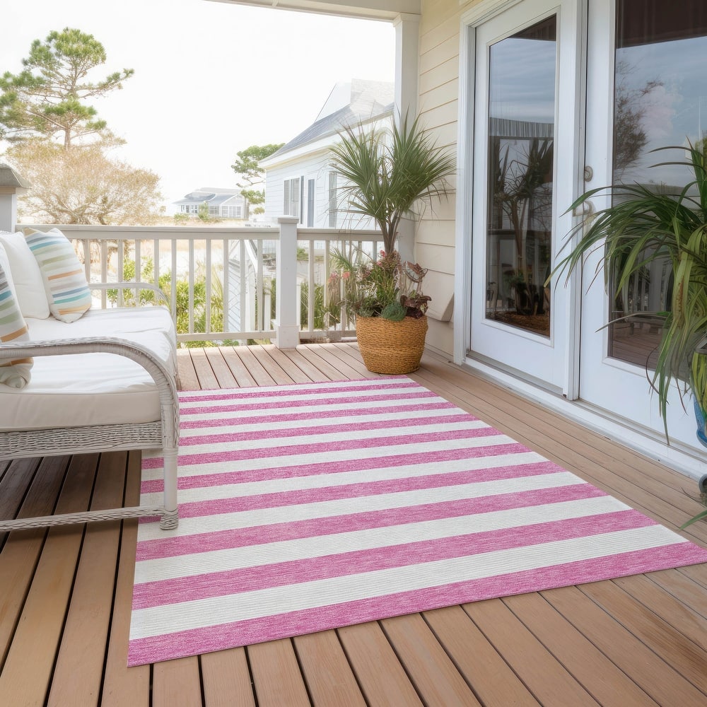 Machine Washable Indoor/ Outdoor Cabana Striped Chantille Rug