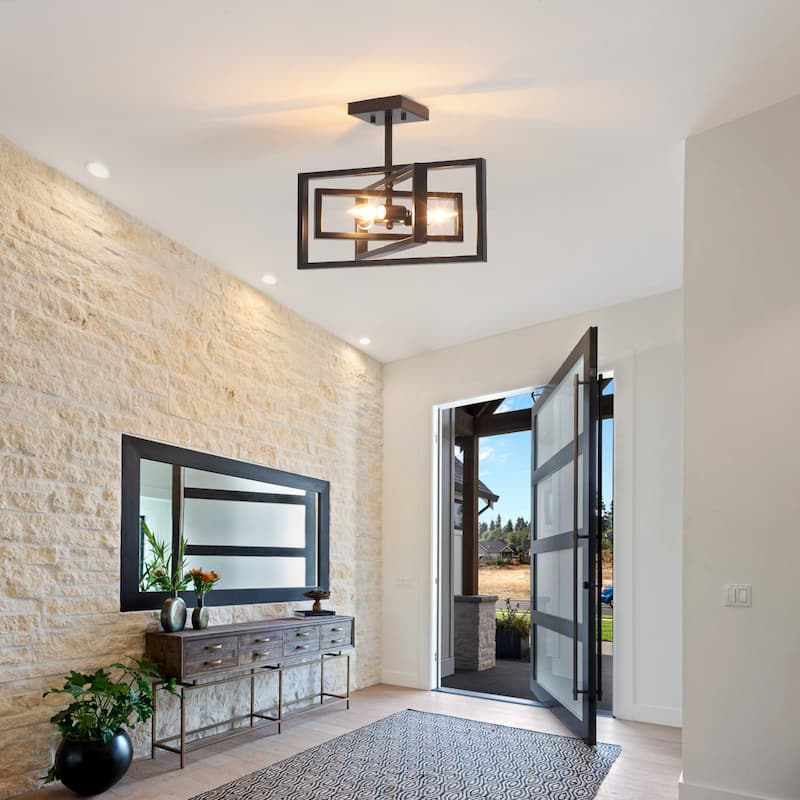 15.8 in. 3-Light Modern Farmhouse Semi-Flush Mount Ceiling Light, Classic Semi Flush Mount Chandelier for Kitchen Dining Room