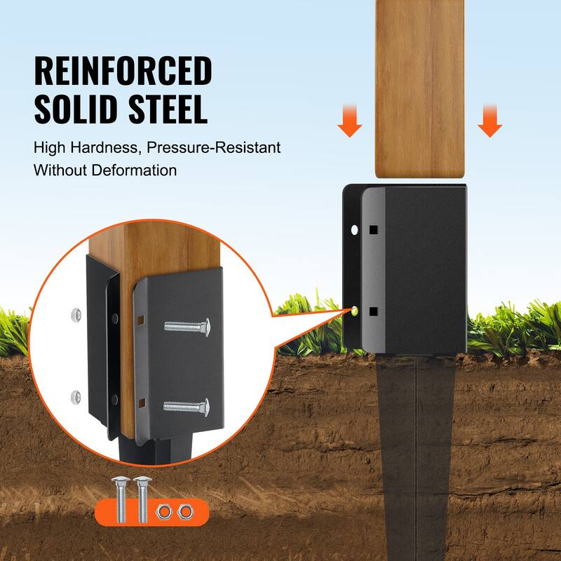 Fence Post Anchor Ground Spike, Outer Diameter (Inner Diameter 3.5 x3.5 Inches), Metal Black Powder Coated Post Stake Ground