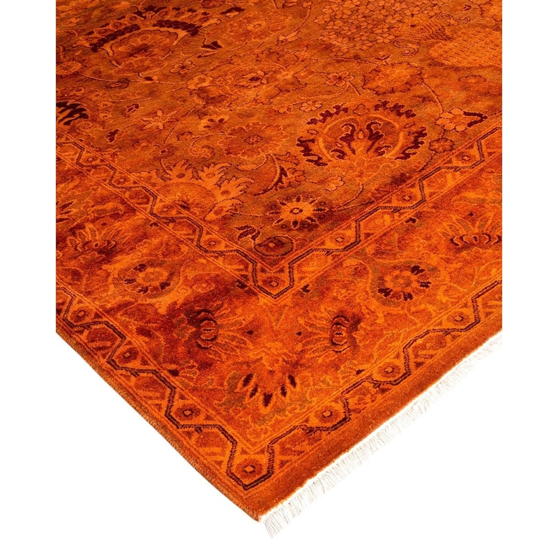 Overton Hand Knotted Wool Vintage Inspired Modern Contemporary Overdyed Orange Area Rug - 4' 7" x 7' 2"