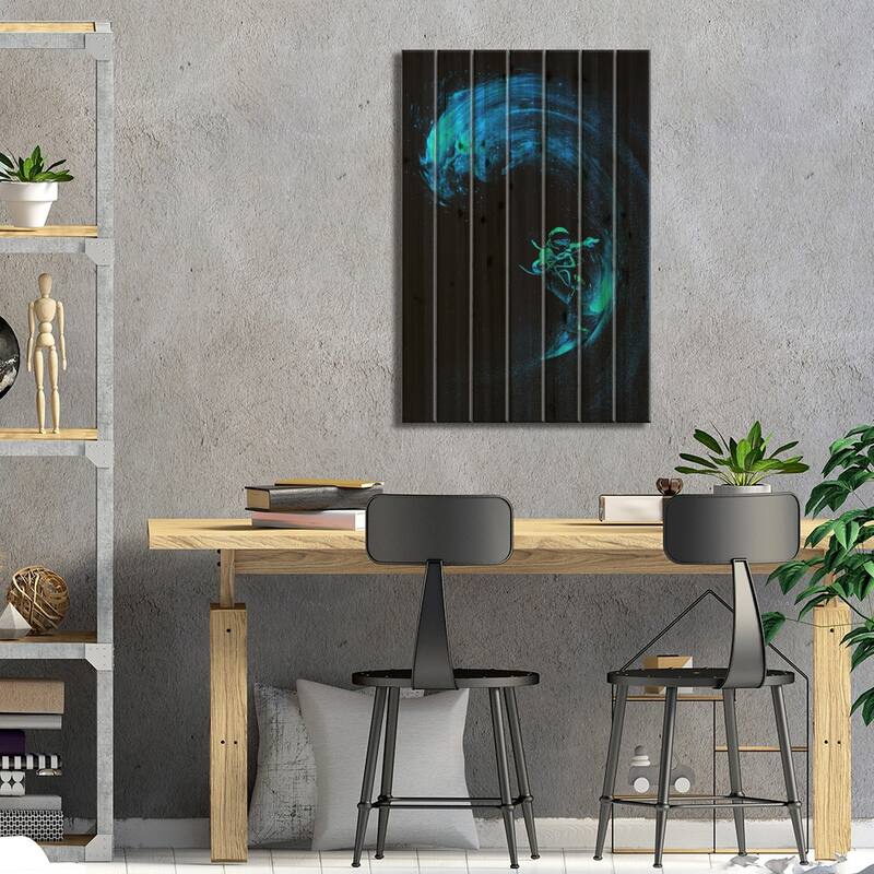 Space Surfing Blue Wave Print On Wood by Nicebleed - Multi-Color