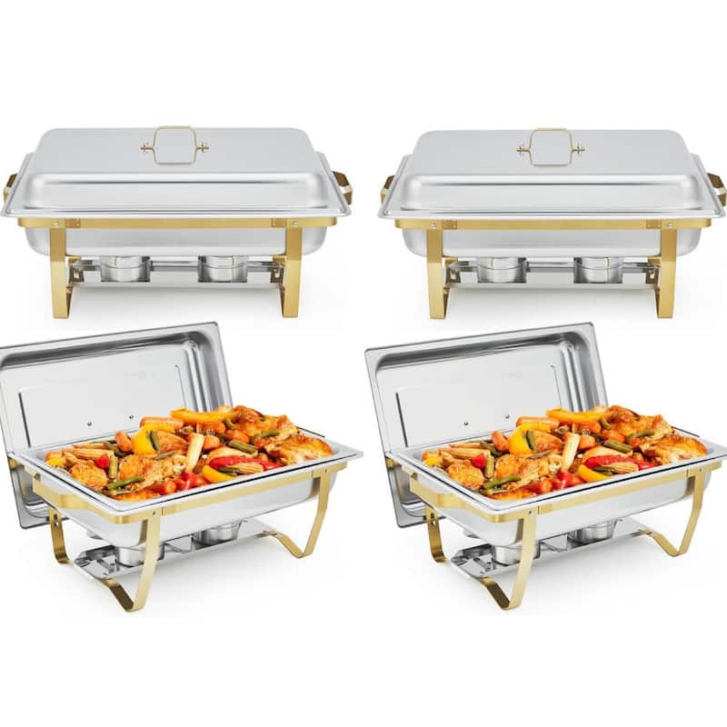 8 Qt Buffet Chafing Dishes and Warmers Sets for Parties Wedding, Silver Gold - 4 Pcs