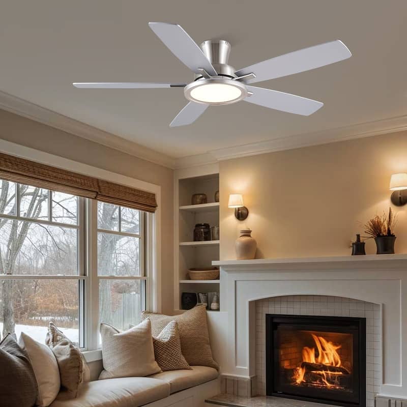 52/54 Inch Flush Mount Low Profile Ceiling Fan with Light,Remote and App Control