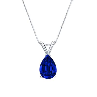 Auriya 14K Gold Lab Grown Gemstone Blue Sapphire Pendant Pear 0.20 to 1.00 ct. tw. V-End Prong