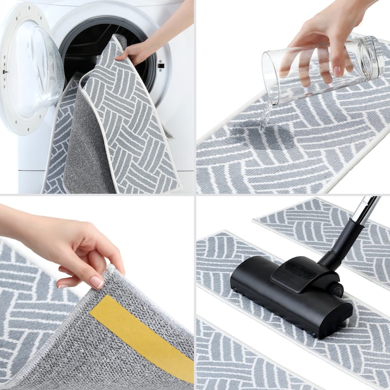 SussexHome Drop Design 9" X 28" Stair Treads - 70% Cotton Anti-Slip Carpet Strips for Indoor Stairs-with Double Adhesive Tape