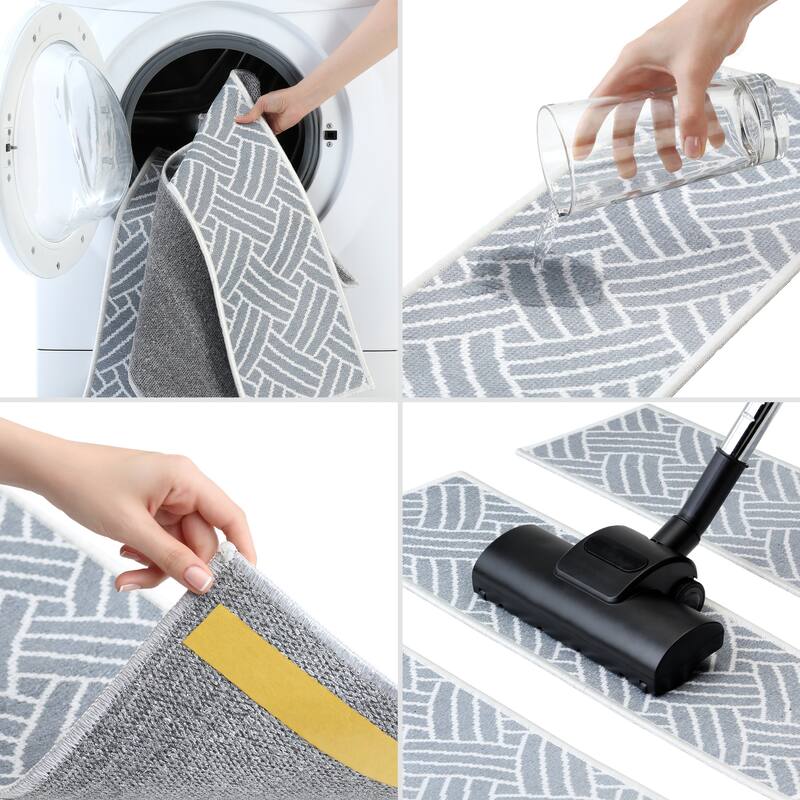 SussexHome Tetra One Design 9" X 28" Stair Treads - 70% Cotton Anti-Slip Carpet Strips for Stairs-with Double Adhesive Tape