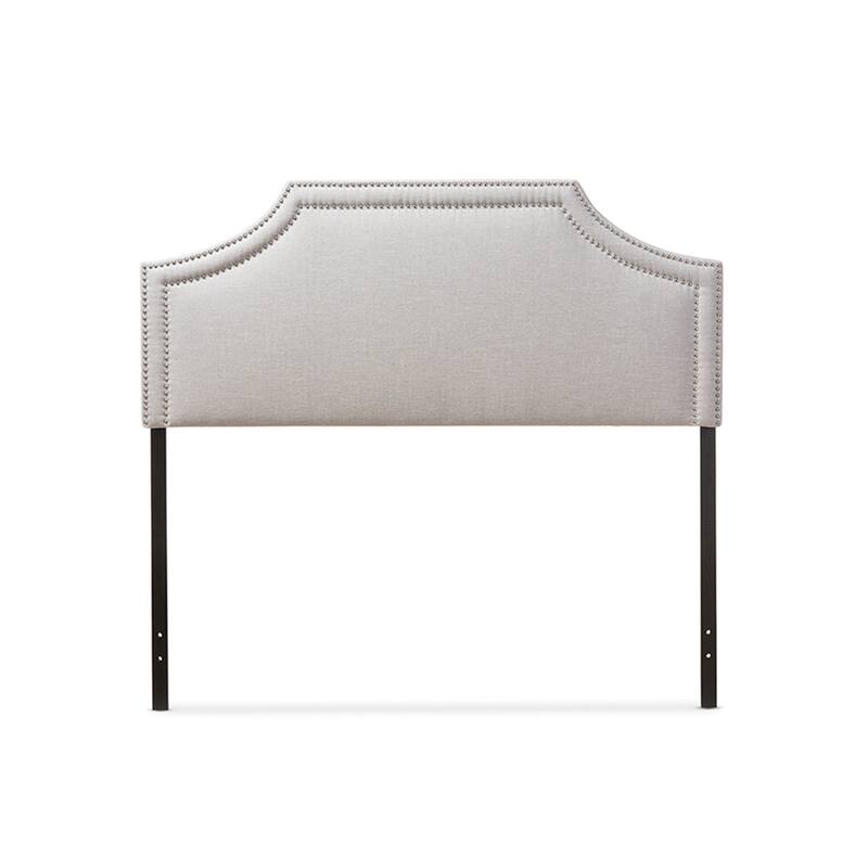 Upholstered Fabric Headboard with Double Nailhead Trim, Adjustable Height, and Modern Cut-Out Corner Design