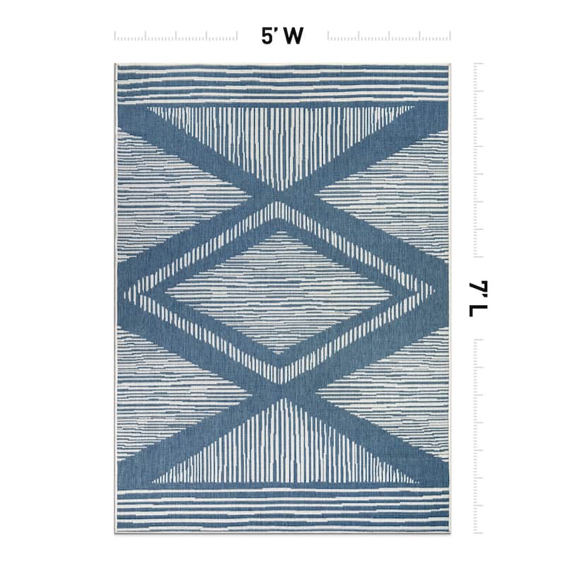 World Rug Gallery Contemporary Geometric Stripe Weather Resistant Reversible Indoor/Outdoor Area Rug