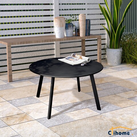 Clihome Weather Resistant Round Steel Patio Large Coffee Table