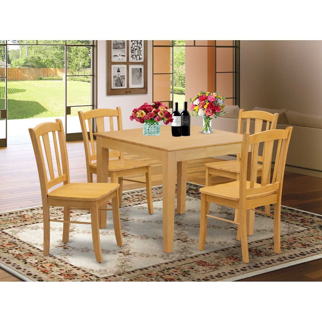 5-Piece Natural Oak Finish Solid Wood Top - Dining Room Set - Seats-4