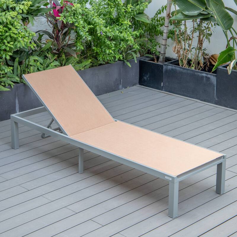 Aluminum Beach Pool Sun Lounge Chair Sling Mesh Fabric Reclining Stackable Lounger Chair