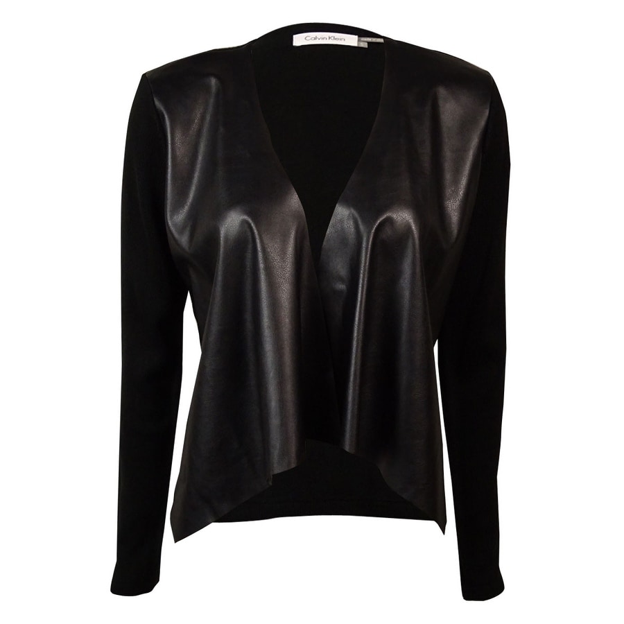Shop Calvin Klein Women S Faux Leather Cascade Open Front Knit