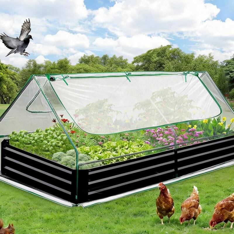 8x4x1 Ft Galvanized Raised Garden Bed, Planter Box with Cover for Gardening, Flowers - Black