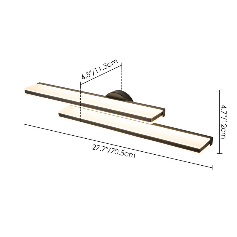 2-Light Modern Black Rectangular LED Bathroom Vanity Light - 27.7 in. W x 4.7 in. H x 4.5 in. D