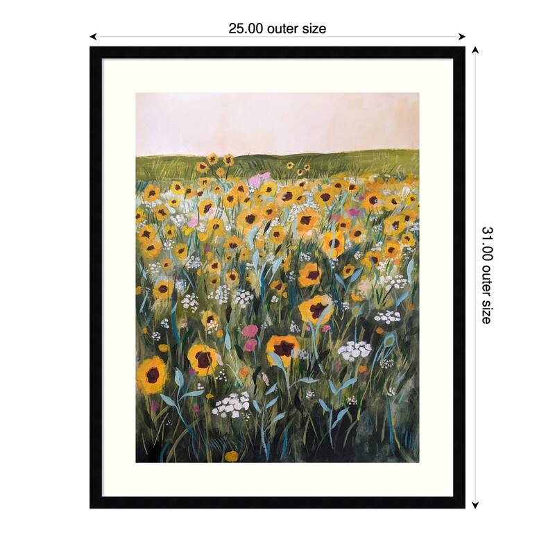 Flower Field by Claire Whitehead Wood Framed Wall Art Print - Svelte Noir Black - Wood - 25 x 31 in - Black