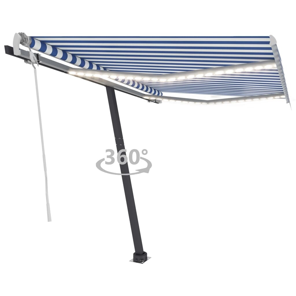 vidaXL  Manual Retractable Awning with LED 118.1 inchx98.4 inch Blue and White