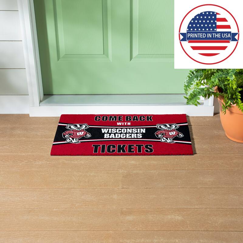 University of Wisconsin 28 in. x 16 in. PVC "Come Back With Tickets" Trapper Door Mat