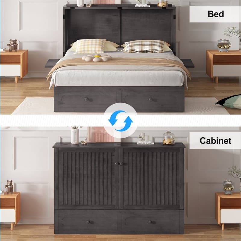 Mixoy Murphy Bed,Cube Foldable Cabinet Bed with Charging Station