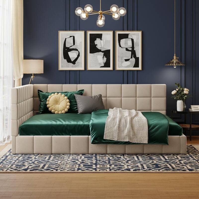 Full Size Upholstered Sofa Bed with L-Shaped Backrest by Harper&Bright Designs