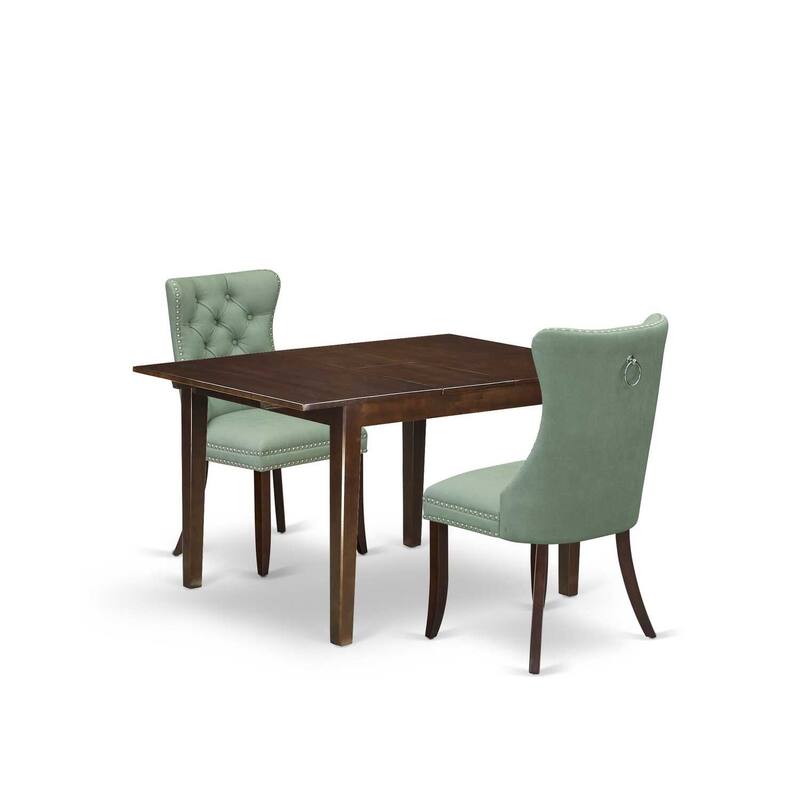 HomeStock 3-Pc Mahogany Finish Rectangular Solid Wood Top with Butterfly Leaf Dining Table Set