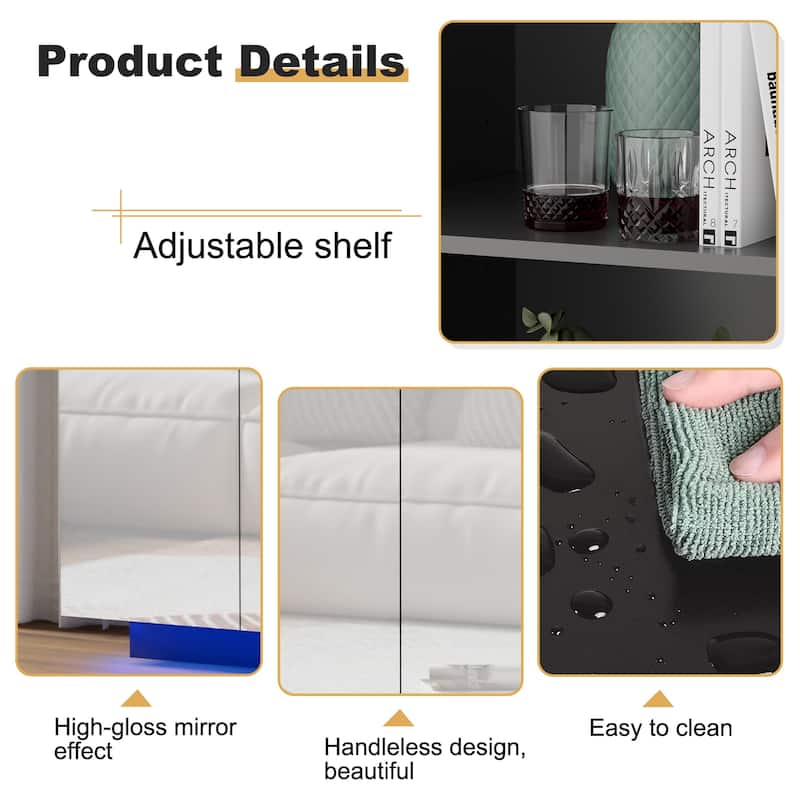 LED Illuminated Mirror 4 Doors Cabinet Modern Smart Storage Cabinet