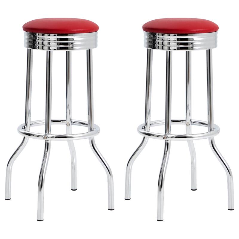 Retro Upholstered Metal Swivel Bar Stool (Set of 2) - Red