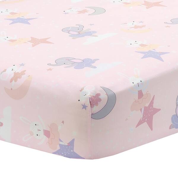 slide 2 of 5, Bedtime Originals Tiny Dancer Elephant/Bunny Ballet Baby Fitted Crib Sheet - Pink