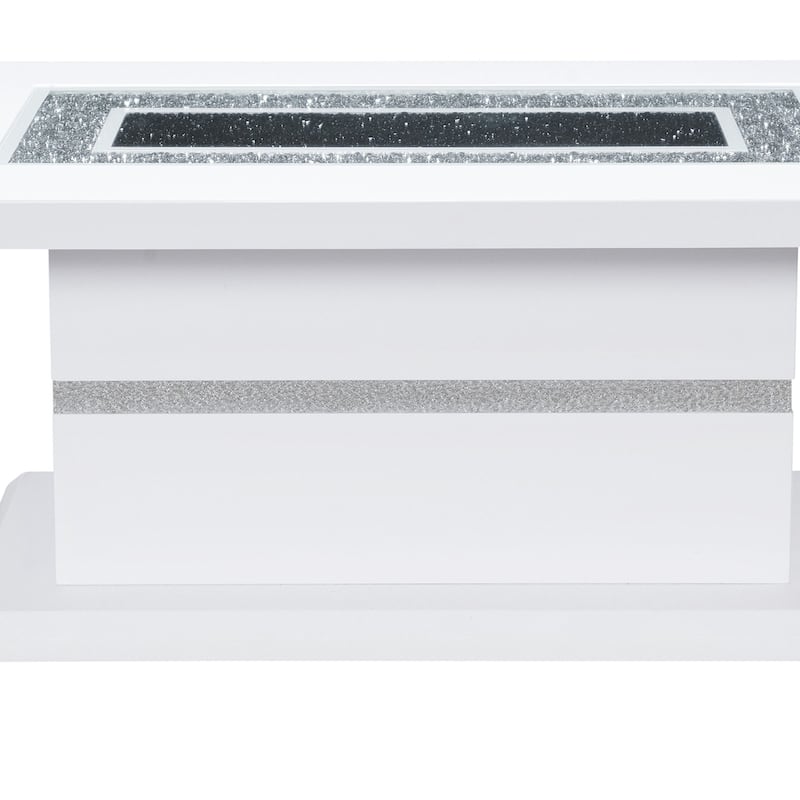 HomeRoots 52" White Wood And Faux Crystal Pedestal Coffee Table - 52' X '20' X '28