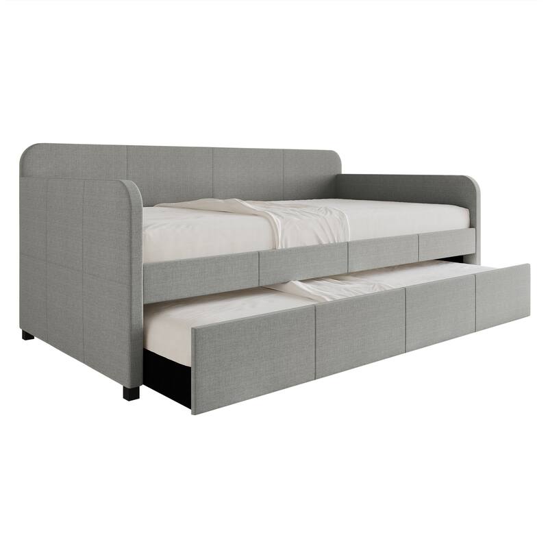 CraftPorch Minimalist Twin Size Upholstered Daybed With Trundle - Light Grey
