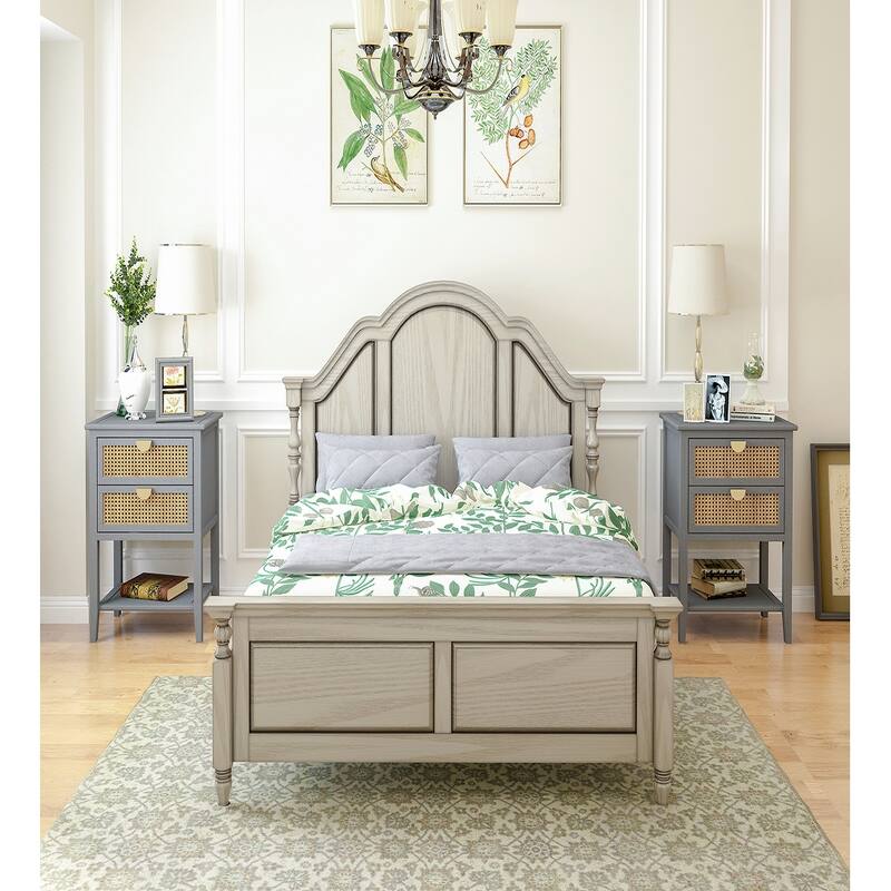 2-Drawer Nightstand Bed Side Table with Storage Cabinet End Table shelf Wood Side Table