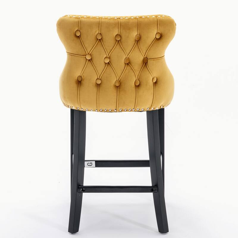 Velvet Upholstered Wing-Back Barstools Set of 4