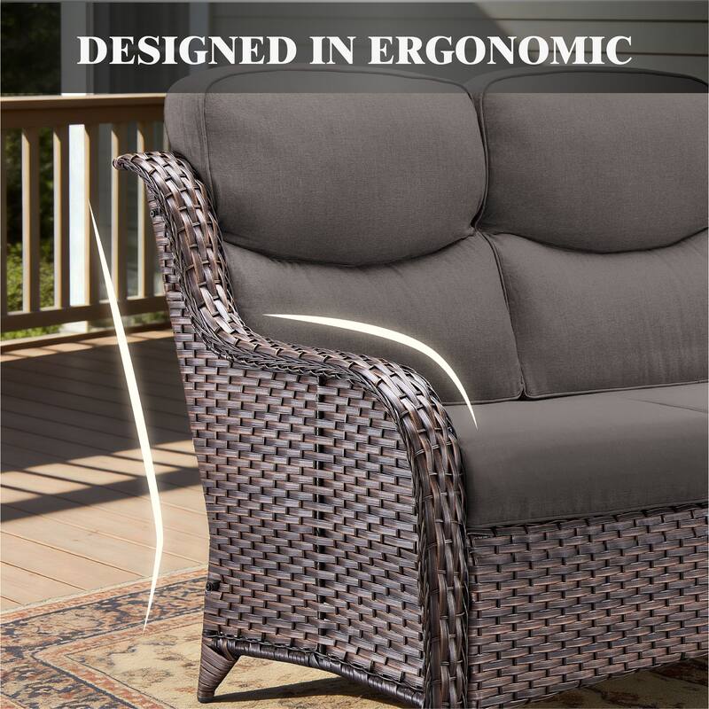 Meyreso 4-Piece Outdoor Patio Wicker Fire Pit Conversation Set with 5-Inch Thick Olefin Cushions