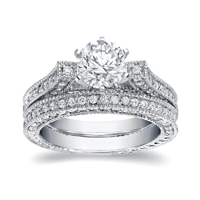 Auriya 14k Gold 2ctw Vintage Certified Diamond Engagement Ring Set - 5.5