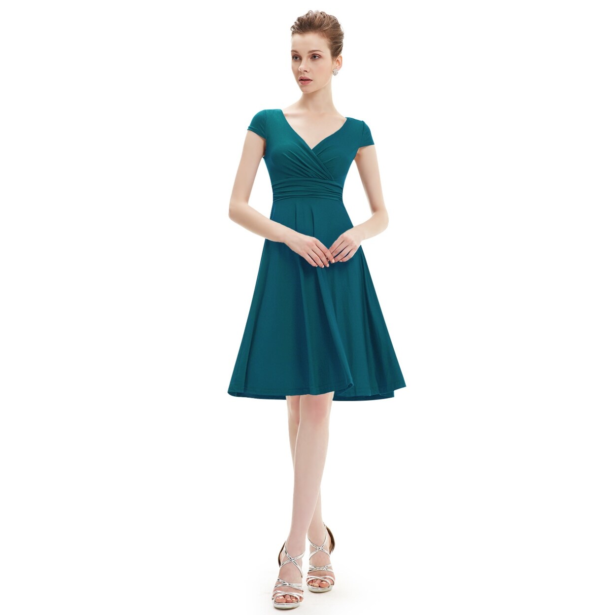 emerald green cap sleeve dress