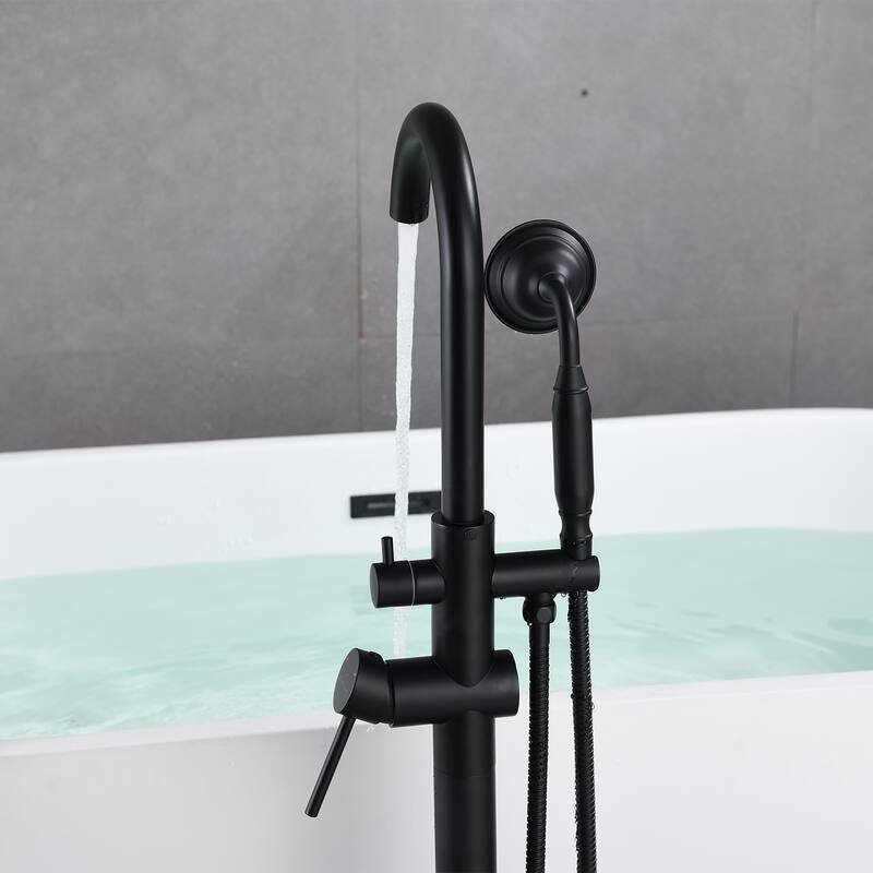 BATHLET Freestanding Bathtub Floor-Mount Faucet Tub Filler with Hand Shower