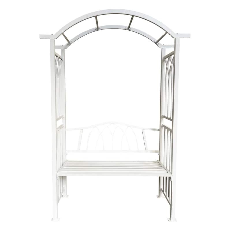 Aluminum Garden Arch with 2-Seater Bench - N/A - White