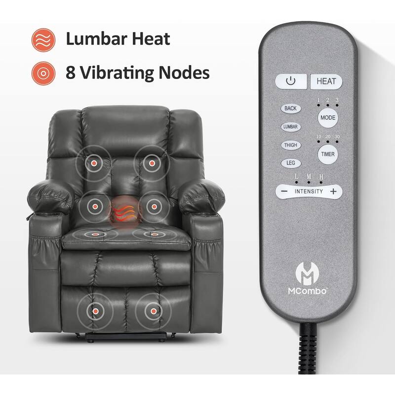 MCombo Dual Motor Small Power Lift Recliner Chair for Elderly, Lay Flat Lift Chair with Heat and Massage, Faux Leather 7893
